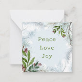 Peace Liebe Joy Holiday Pine Greenery Mitteilungskarte (Vorderseite)