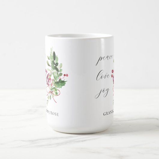 Peace Liebe Joy Holly Berry Holiday Kaffeetasse (Mittel)