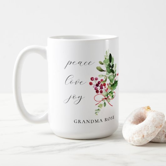 Peace Liebe Joy Holly Berry Holiday Kaffeetasse (Mit Donut)