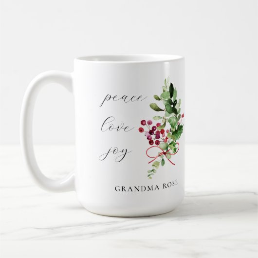 Peace Liebe Joy Holly Berry Holiday Kaffeetasse (Links)