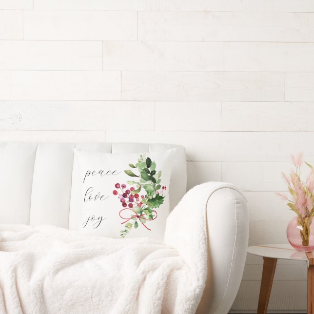 Peace Liebe Joy Holly Berry Red Kissen (Liege)