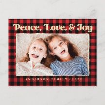 Peace Liebe & Joy Kariert Pattern Family Foto