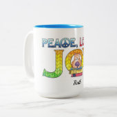 Peace Liebe Joy Knitting Kitty Personalisiert Zweifarbige Tasse (Vorderseite Links)