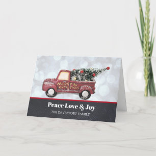 Peace Liebe & Joy Little Red Truck mit Weihnachtsb Feiertagskarte
