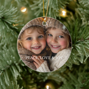 Peace Liebe Joy Minimal Classic Weihnachts-Foto Keramik Ornament