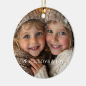 Peace Liebe Joy Minimal Classic Weihnachts-Foto Keramik Ornament (Links)