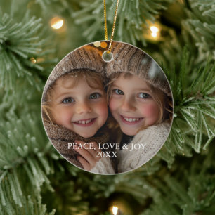 Peace Liebe Joy Minimal Classic Weihnachts-Foto Keramik Ornament
