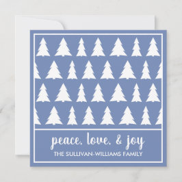 Peace Liebe Joy Modern Blue White Tree Pattern Feiertagskarte