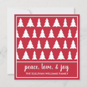 Peace Liebe Joy Modern Red White Tree Pattern Feiertagskarte