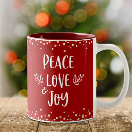 Peace Liebe Joy Modern Typografy Gold Confetti Red Zweifarbige Tasse