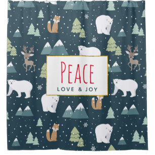 Peace Liebe & Joy Niedliche Weihnachtsmänner Muste Duschvorhang