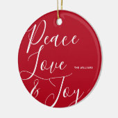 Peace Liebe Joy Personalisierte Weihnachten Keramik Ornament (Links)