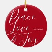 Peace Liebe Joy Personalisierte Weihnachten Keramik Ornament (Hinten)