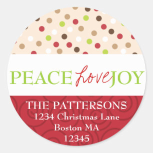 Peace Liebe Joy Polka Dots Label Runder Aufkleber
