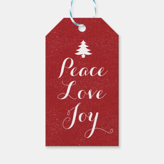 Peace Liebe Joy Red Glitzer Geschenkanhänger (Vorderseite)