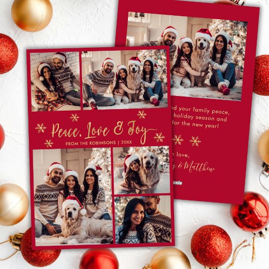 Peace Liebe Joy Red Gold Foto Collage Weihnachten