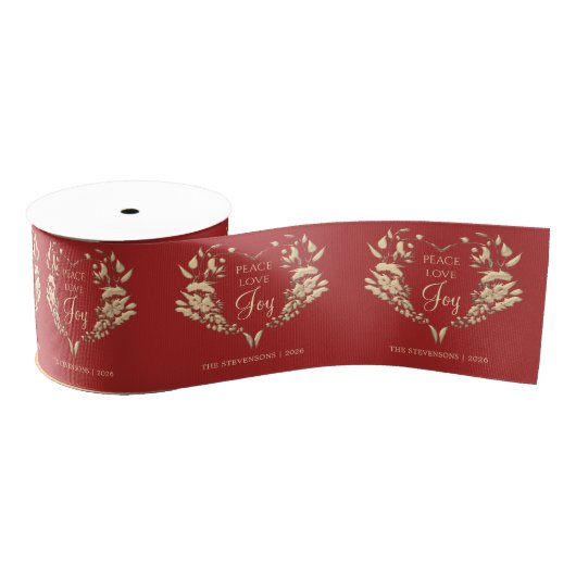 Peace Liebe Joy Red Gold Personalisiert Ripsband (Spule)