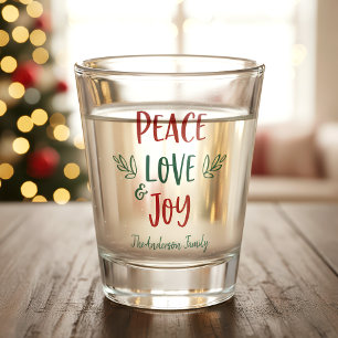 Peace Liebe Joy Red Green Typografy Name Modern Schnapsglas