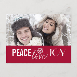 Peace Liebe Joy Red Snowflake Holiday Postkarten