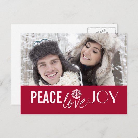 Peace Liebe Joy Red Snowflake Holiday Postkarten (Vorne/Hinten)