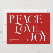 Peace Liebe Joy Red White Feiertagskarte (Vorderseite)