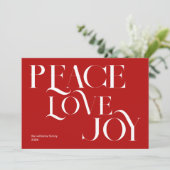 Peace Liebe Joy Red White Feiertagskarte (Stehend Vorderseite)