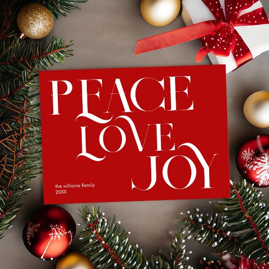 Peace Liebe Joy Red White Feiertagskarte