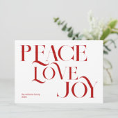 Peace Liebe Joy Red White Feiertagskarte (Stehend Vorderseite)