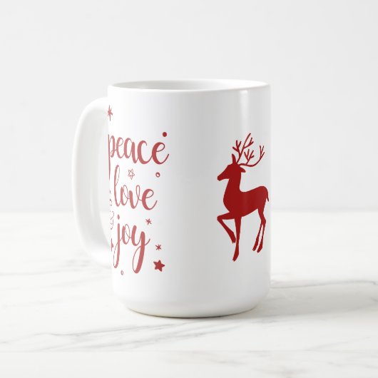 Peace Liebe Joy Reindeer Kaffeetasse (Vorderseite Links)