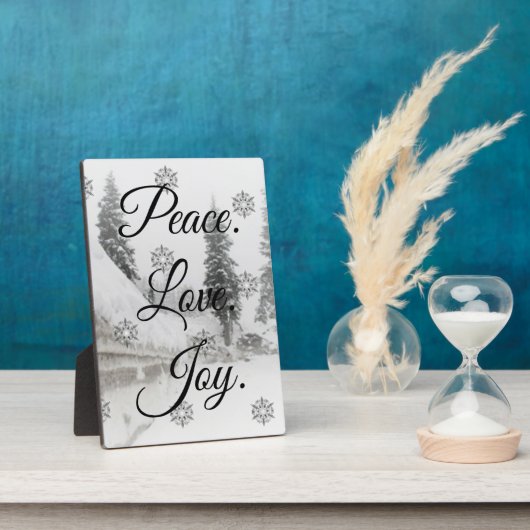 Peace Liebe Joy | Schwarz-Weiß-Schneefälle Fotoplatte (Seite)