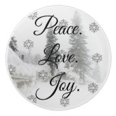 Peace Liebe Joy | Schwarz-Weiß-Schneefälle Keramikknauf (Vorderseite)