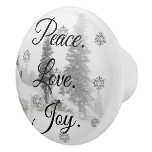 Peace Liebe Joy Schwarz-Weiß-Schneefälle Keramikknauf