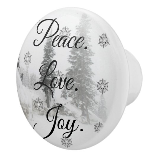 Peace Liebe Joy | Schwarz-Weiß-Schneefälle Keramikknauf (Rechts)