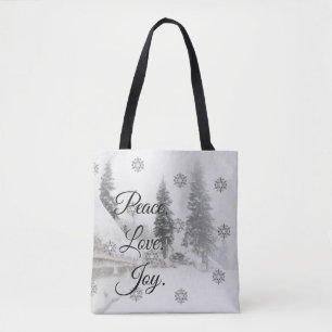 Peace Liebe Joy Schwarz-Weiß-Schneefälle Tasche