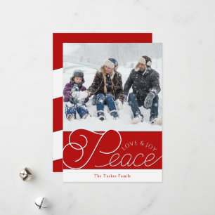 Peace Liebe Joy Script Red White 2 Foto Weihnachte Feiertagskarte