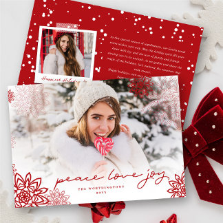 Peace Liebe Joy Snowflakes Elegantes Foto Feiertagskarte