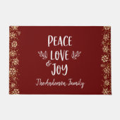 Peace Liebe Joy Snowflakes Typografie Red Holiday Fußmatte (Vorderseite)
