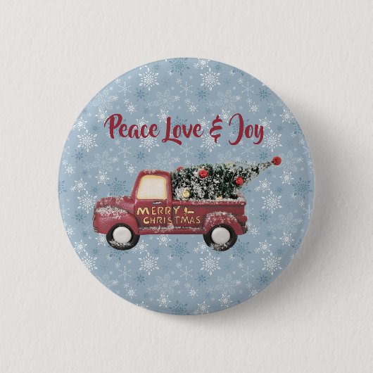 Peace Liebe & Joy Toy Truck Frohe Weihnachten Button (Vorderseite)