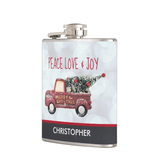 Peace Liebe & Joy Toy Truck Frohe Weihnachten Flachmann (Links)