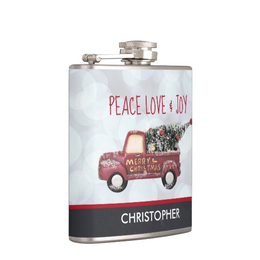 Peace Liebe & Joy Toy Truck Frohe Weihnachten Flachmann (Rechts)