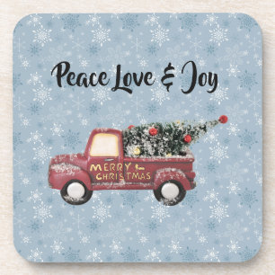 Peace Liebe & Joy Toy Truck Frohe Weihnachten Getränkeuntersetzer