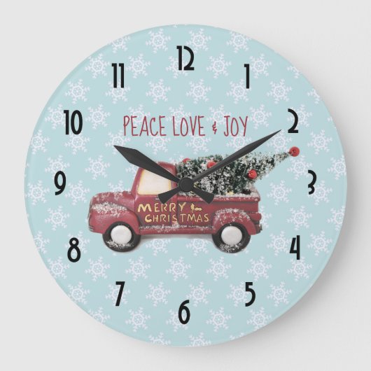 Peace Liebe & Joy Toy Truck Frohe Weihnachten Große Wanduhr (Vorderseite)