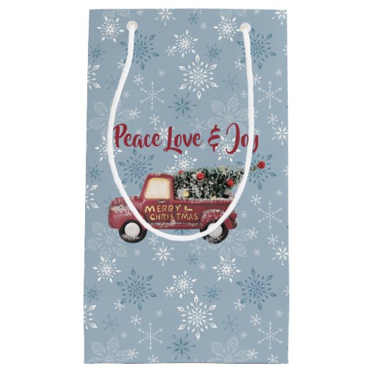 Peace Liebe & Joy Toy Truck Frohe Weihnachten Kleine Geschenktüte (Vorderseite)