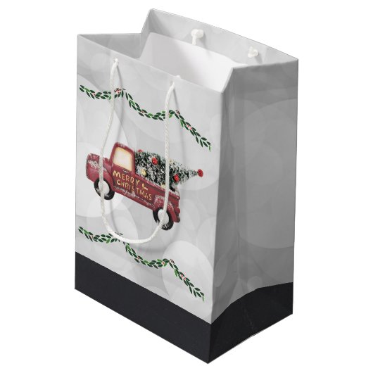 Peace Liebe & Joy Toy Truck Frohe Weihnachten Mittlere Geschenktüte (Rückseite Schrägansicht)