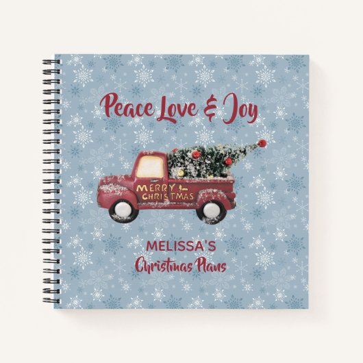Peace Liebe & Joy Toy Truck Frohe Weihnachten Notizbuch (Vorderseite)