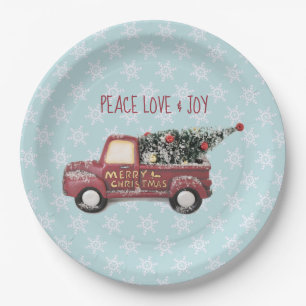 Peace Liebe & Joy Toy Truck Frohe Weihnachten Pappteller