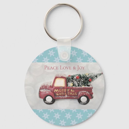 Peace Liebe & Joy Toy Truck Frohe Weihnachten Schlüsselanhänger (Vorderseite)