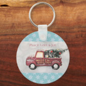 Peace Liebe & Joy Toy Truck Frohe Weihnachten Schlüsselanhänger (Vorderseite)
