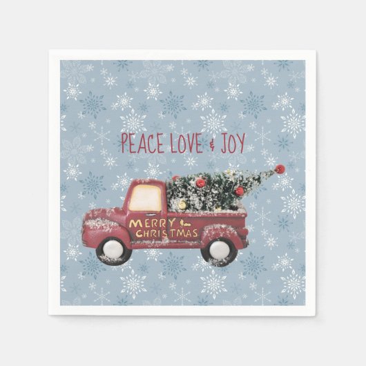 Peace Liebe & Joy Toy Truck Frohe Weihnachten Serviette (Vorderseite)