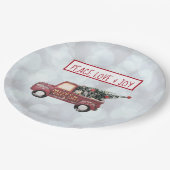 Peace Liebe & Joy Vintag Toy Truck Pappteller (Schrägansicht)